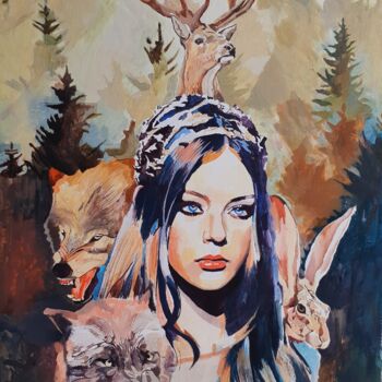 Peinture intitulée "Queen of the wild" par Laszlo Juhasz, Œuvre d'art originale, Acrylique Monté sur Châssis en bois