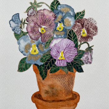 绘画 标题为“Pansies” 由Nina Karpova, 原创艺术品, 水彩