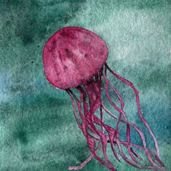 Картина под названием "Pink jellyfish" - Nina Karpova, Подлинное произведение искусства, Акварель