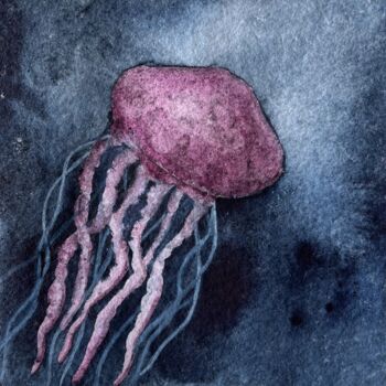 Peinture intitulée "Purple jellyfish" par Nina Karpova, Œuvre d'art originale, Aquarelle