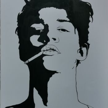 Peinture intitulée "L'homme à la cigare…" par Déline, Œuvre d'art originale, Acrylique