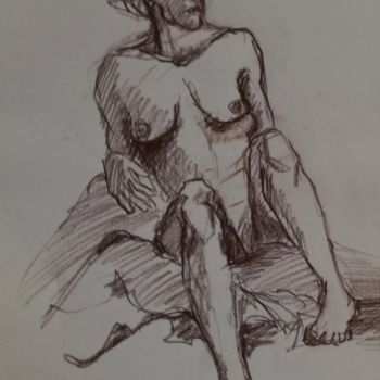 Desenho intitulada "Nu assis" por Anna Matt, Obras de arte originais, Carvão