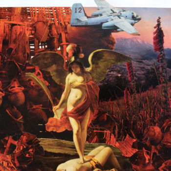 Collages intitolato "LA DESCENTE DE L'OL…" da Manu Vielles, Opera d'arte originale, Collages Montato su Pannello di legno