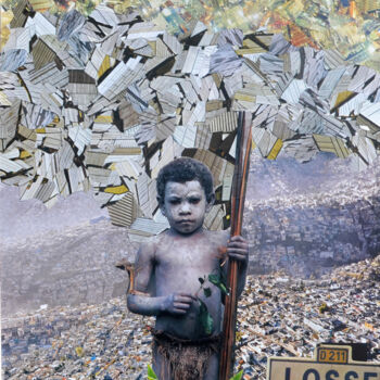 Collages intitulée "FIÈVRE URBAINE AUX…" par Manu Vielles, Œuvre d'art originale, Collages Monté sur Carton