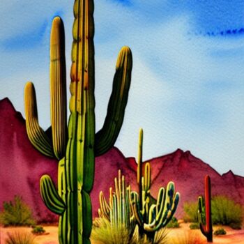 Arts numériques intitulée "Desert Cacti" par Latifahafital, Œuvre d'art originale, Travail numérique 2D