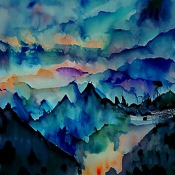 Digital Arts titled "Mountainside" by Latifahafital, Original Artwork, Digital Painting