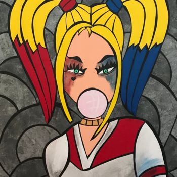 Peinture intitulée "Harley Quinn" par Nathalie Latil, Œuvre d'art originale, Acrylique