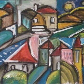 Pintura intitulada "villages" por Laudu, Obras de arte originais, Guache