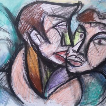 Drawing titled "les amoureux" by Laudu, Original Artwork, Pastel