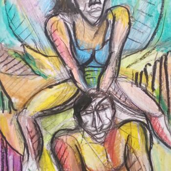 Drawing titled "on the beach USA 19…" by Laudu, Original Artwork, Pastel