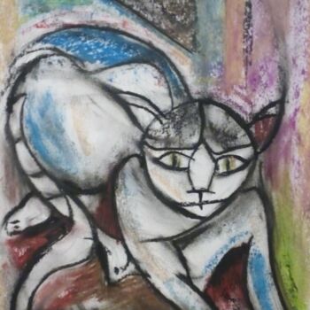 Disegno intitolato "chat sphinx" da Laudu, Opera d'arte originale, Pastello