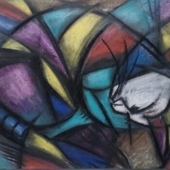 Dessin intitulée "Chat boule 2" par Laudu, Œuvre d'art originale, Pastel