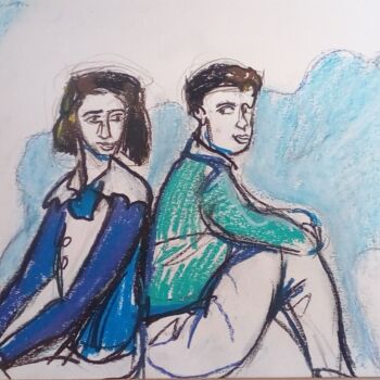 Drawing titled "Comme frère et soeur" by Laudu, Original Artwork, Pastel