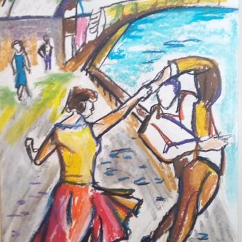 Рисунок под названием "Tango sur les quais" - Laudu, Подлинное произведение искусства, Пастель