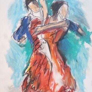 Rysunek zatytułowany „Flamenco 1” autorstwa Laudu, Oryginalna praca, Pastel