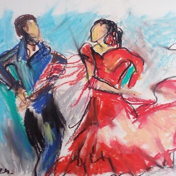 Tekening getiteld "Flamenco 2" door Laudu, Origineel Kunstwerk, Pastel