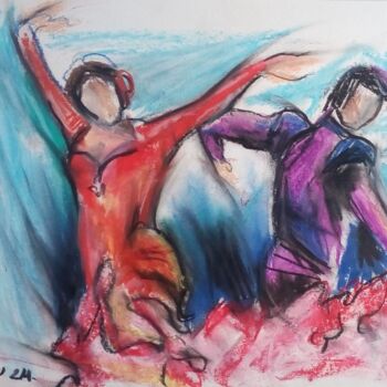 Drawing titled "Flamenco 4" by Laudu, Original Artwork, Pastel