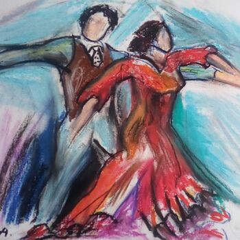 Tekening getiteld "Flamenco 5" door Laudu, Origineel Kunstwerk, Pastel