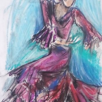 Drawing titled "Flamenco 6" by Laudu, Original Artwork, Pastel
