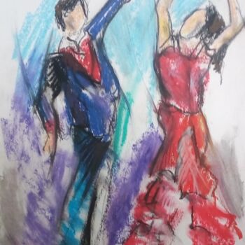 Drawing titled "Flamenco 16" by Laudu, Original Artwork, Pastel