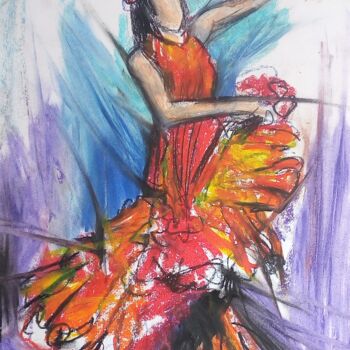 Disegno intitolato "Flamenco 19" da Laudu, Opera d'arte originale, Pastello