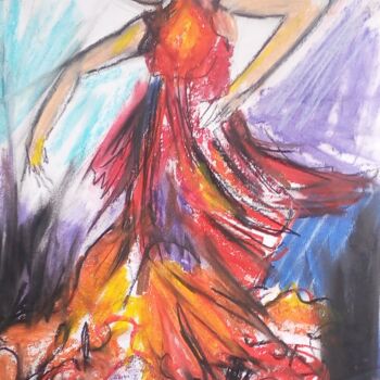 Disegno intitolato "Flamenco 20" da Laudu, Opera d'arte originale, Pastello