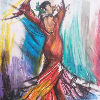 Drawing titled "Flamenco 22" by Laudu, Original Artwork, Pastel