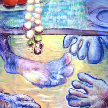 Peinture intitulée "Three foots" par Darius Laumenis, Œuvre d'art originale, Huile