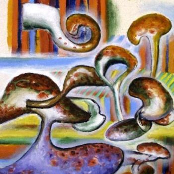 Schilderij getiteld "champignons" door Darius Laumenis, Origineel Kunstwerk, Olie