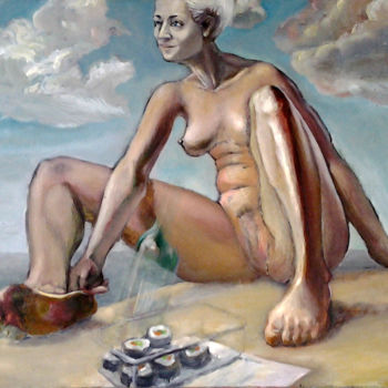 Peinture intitulée "femme-bouteille.jpg" par Darius Laumenis, Œuvre d'art originale, Huile
