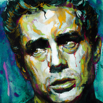 Painting titled "James Dean... Tribu…" by Laur Iduc, Original Artwork, Watercolor