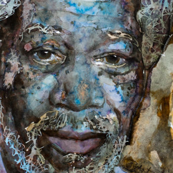 Pintura intitulada "morgan-freeman-6.jpg" por Laur Iduc, Obras de arte originais, Aquarela