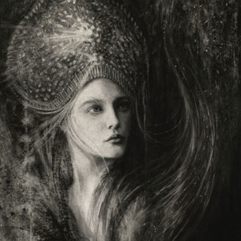 Drawing titled "Spring Queen" by Laura Krusemark, Original Artwork, Charcoal