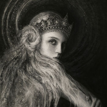 Rysunek zatytułowany „Pleiadian Queen” autorstwa Laura Krusemark, Oryginalna praca, Węgiel drzewny