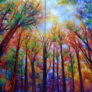 Pittura intitolato "infinito nel bosco" da Laura Suarez, Opera d'arte originale, Olio