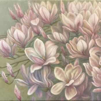 Painting titled "Magnolia giapponese" by Laura Vincelli, Original Artwork, Oil