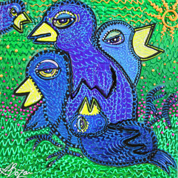 Картина под названием "Birds Of Blue 2" - Laura Barbosa, Подлинное произведение искусства, Акрил