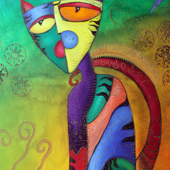 Malarstwo zatytułowany „Celestial Cat” autorstwa Laura Barbosa, Oryginalna praca, Akryl