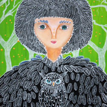 Painting titled "Mrs. Owl" by Laura Barbosa, Original Artwork, Acrylic