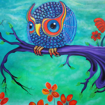 Peinture intitulée "Enchanted Owl" par Laura Barbosa, Œuvre d'art originale, Acrylique