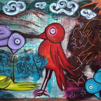 Schilderij getiteld "Birds" door Laura Barbosa, Origineel Kunstwerk, Acryl