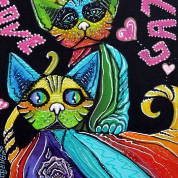Painting titled "Love Cats" by Laura Barbosa, Original Artwork, Acrylic