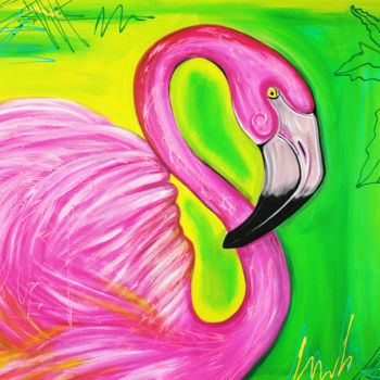 Painting titled "electric-flamingo-b…" by Laura Barbosa, Original Artwork, Acrylic
