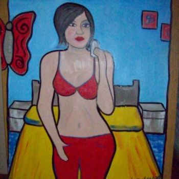Painting titled "Chica sexy y maripo…" by Laura Capurro, Original Artwork