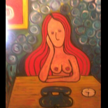 Painting titled "Lonely with phone" by Laura Capurro, Original Artwork, Oil