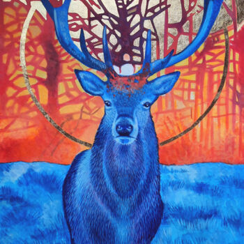 Malarstwo zatytułowany „il re del bosco” autorstwa Lauragreenart, Oryginalna praca, Akryl Zamontowany na Drewniana rama noszy