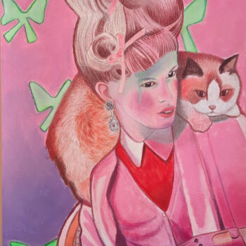 Dessin intitulée "Do you trust pink?" par Lauragreenart, Œuvre d'art originale, Pastel