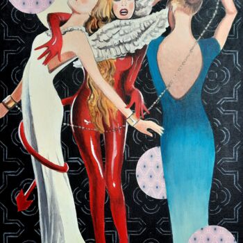 Painting titled "Arcano 15 Le Diable" by Lauragreenart, Original Artwork, Acrylic Mounted on Wood Stretcher frame