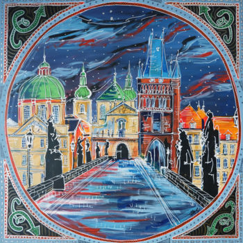 Painting titled "Charles Bridge" by Laura Hol, Original Artwork, Acrylic Mounted on Wood Stretcher frame