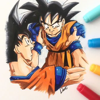Peinture intitulée "Goku i Goten" par Laura Perez, Œuvre d'art originale, Marqueur